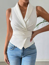 Women's Summer Solid Color Tie Waist Sleeveless Shirt With Collar